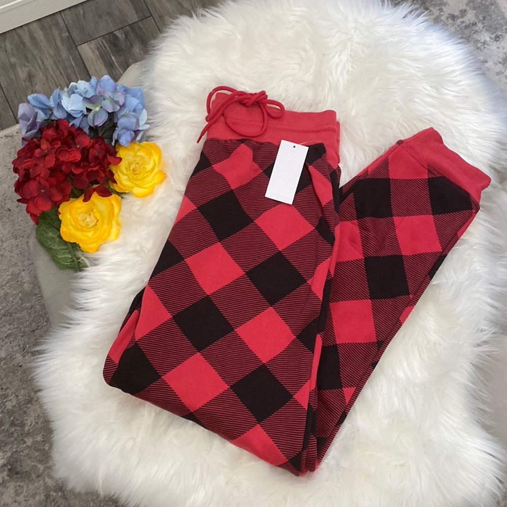 NEW! Red & Black Plaid Jogger Pajama Pants - Picture 2 of 6